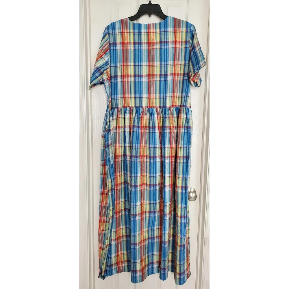 Dreams & Co. Nightgown Blue Plaid Cotton Snap Button Front Loungedress Muumuu M